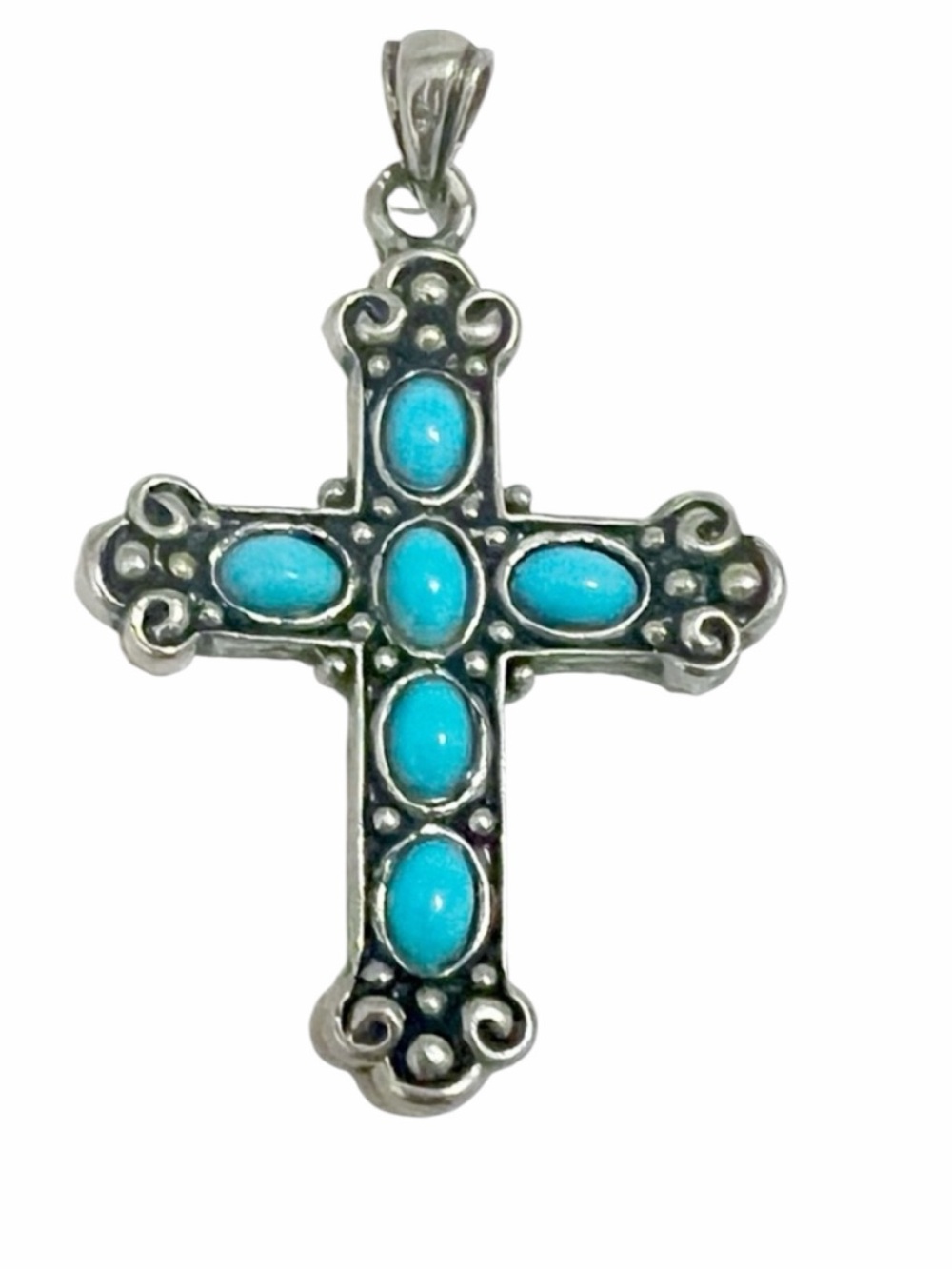 Silver signed 925 turquoise Native American Cross Pendant